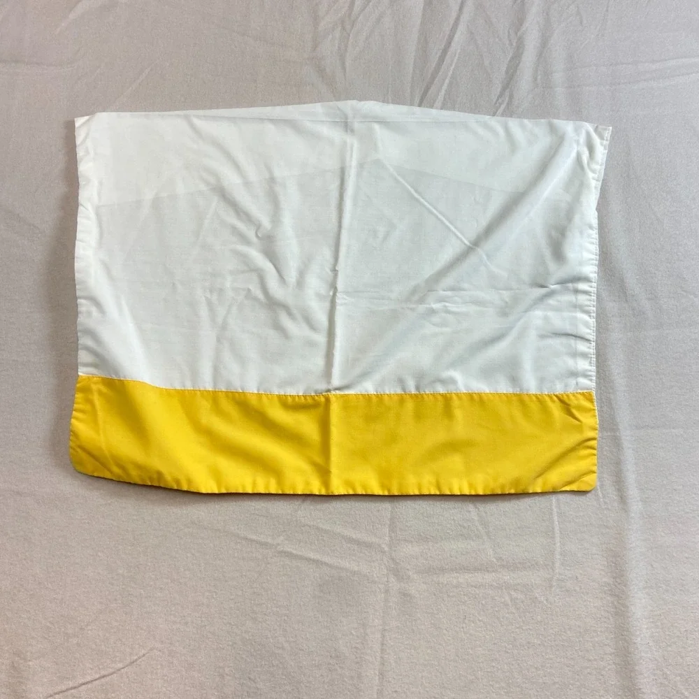 Vintage 80s Crib Flat Sheet‎ Pillowcase Embroidered Cat Kitten Yellow Applique